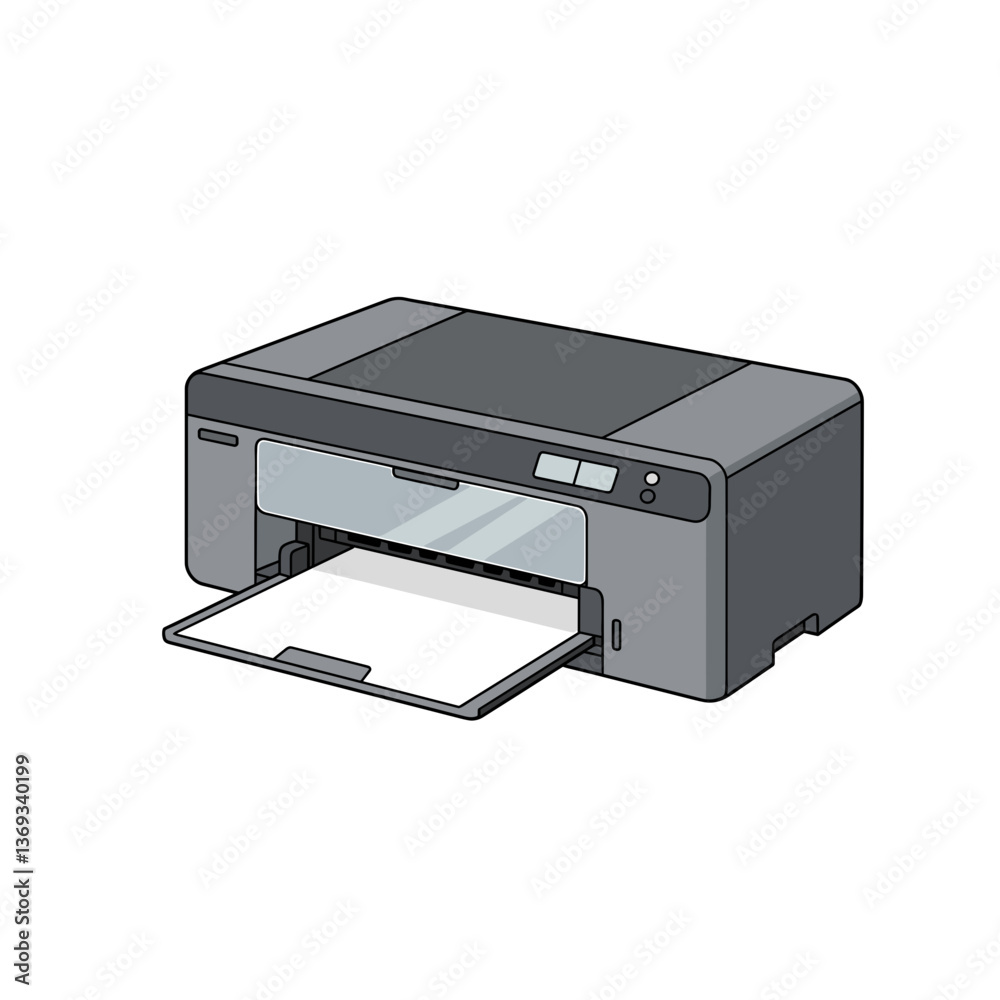 Printer printing document with paper tray extended Printer printing document with paper tray extended