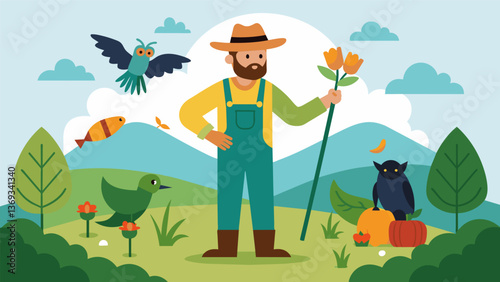 Instead of using chemical pest control a farmer introduces natural predators such as birds and bats to their crops as a way to promote sustainable and. Vector illustration