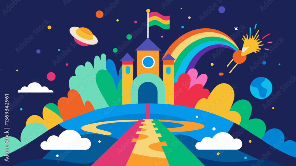 As the chalk dust settles the artists visions of a brighter and more colorful world come to life at the festival.. Vector illustration As the chalk dust settles the artists visions of a brighter and more colorful world come to life at the festival.. Vector illustration