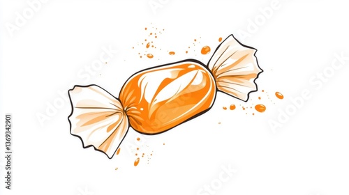 Bright Orange Candy Wrapped in Cellophane with Splashes of Color