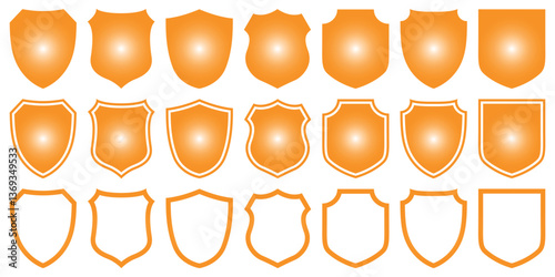 Shield icons set. Gold shield isolated on transparent background, Protect shield vector 