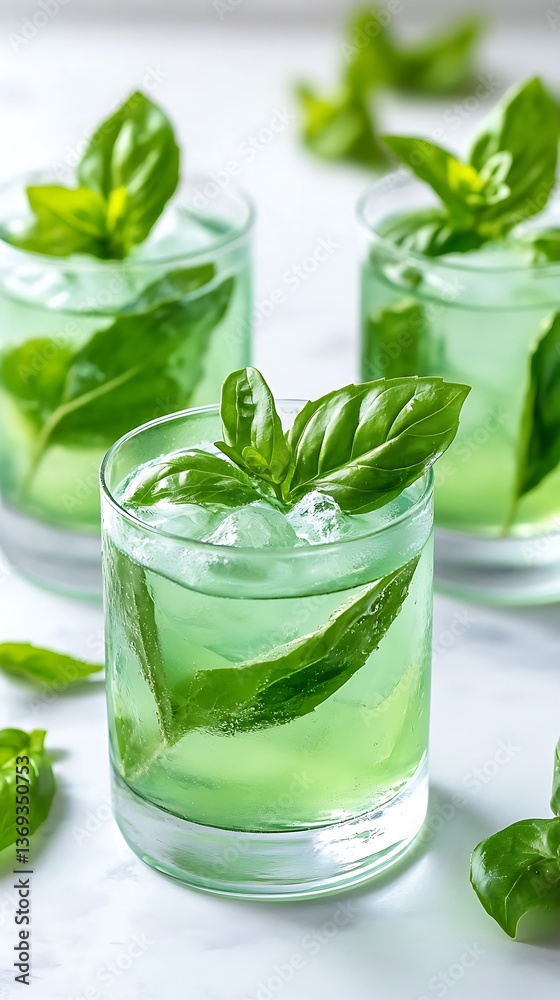 Refreshing Basil Drinks on Marble. Refreshing Basil Drinks on Marble.