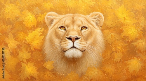 Captivating lion portrait, majestic king of the jungle against a vibrant yellow backdrop photo