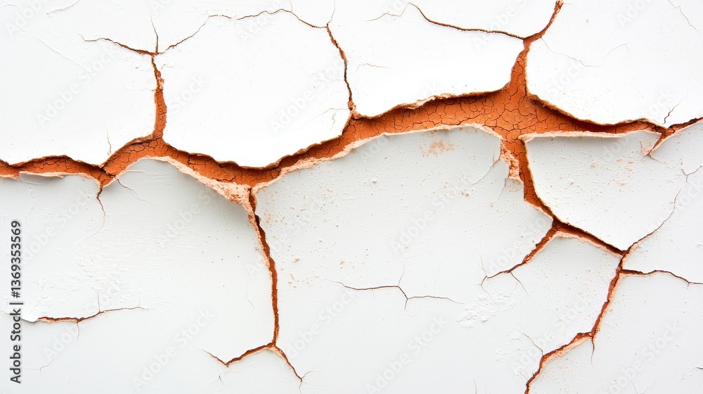 Obraz premium Closeup of peeling white paint on a weathered wall, textured background for design