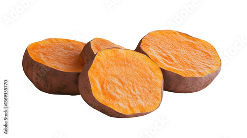 Halved root vegetables showcasing vibrant orange interiors ideal for culinary and healthfocus