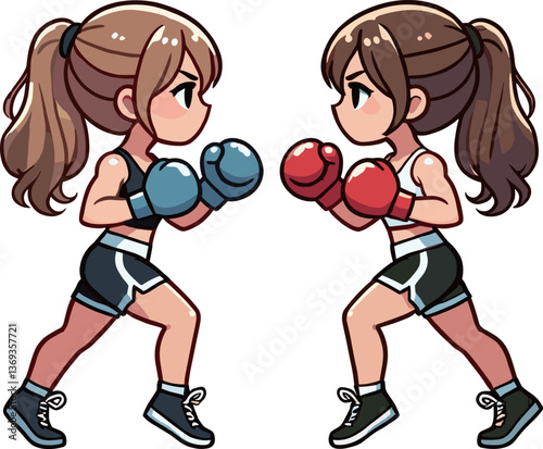 ボクシングをする2人の女性のイラスト
