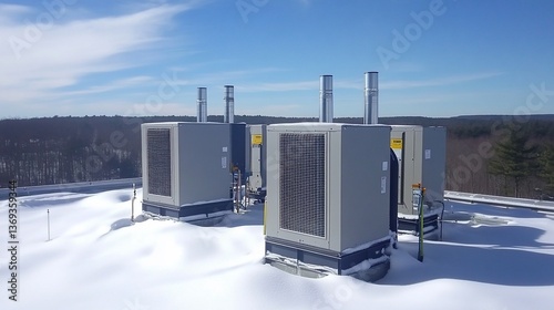Rooftop HVAC units covered in snow