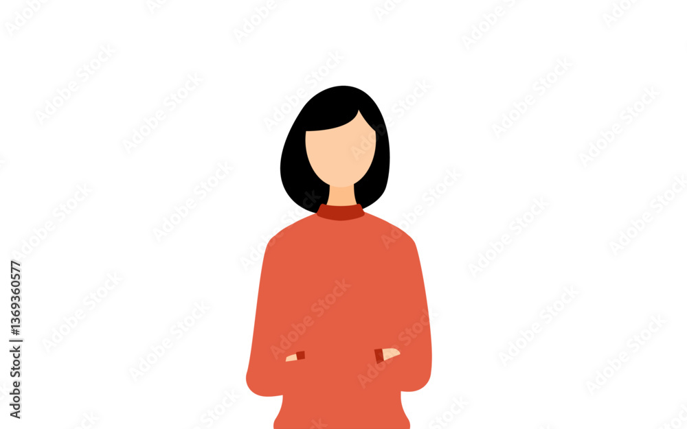 赤いタートルネックを着た女性が腕組みしているシンプルなイラスト 赤いタートルネックを着た女性が腕組みしているシンプルなイラスト
