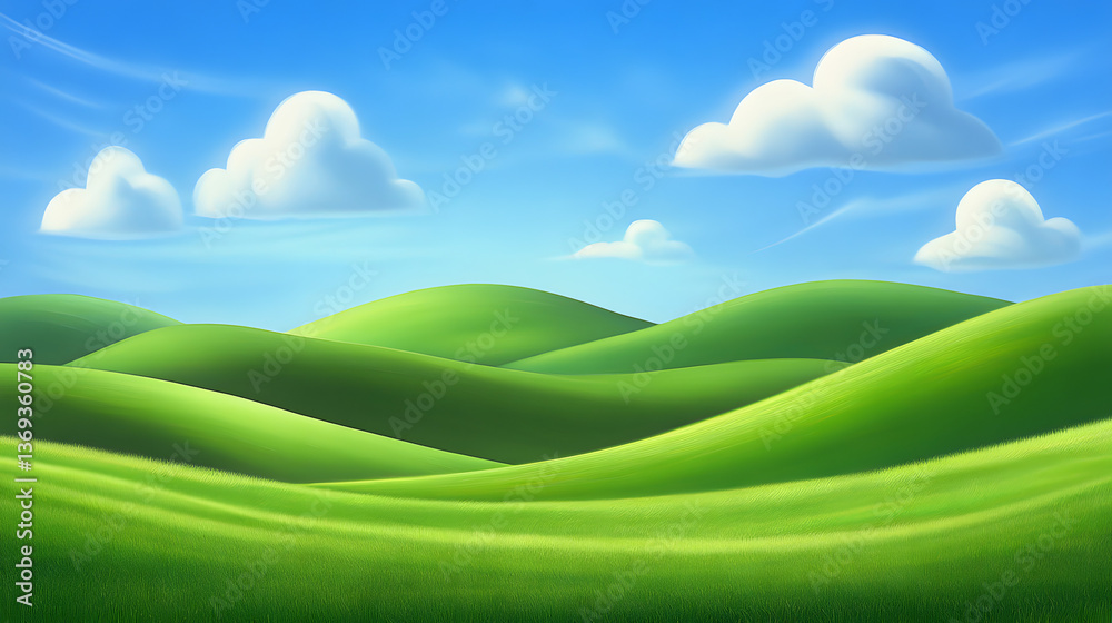 Obraz premium Rolling Green Hills Under Blue Sky