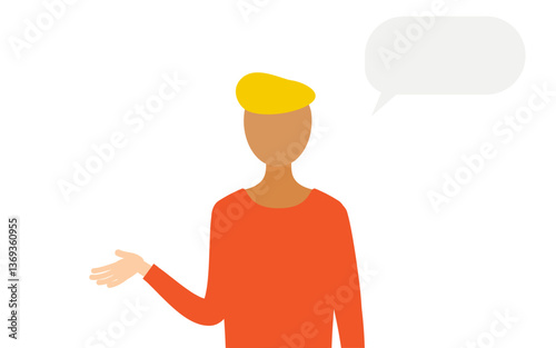 赤いシャツを着た男性が話しているシンプルなイラスト
