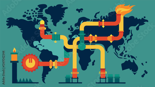 A stylized map with the pipelines depicted as s and arteries showcasing how they are the lifeline of the oil and gas industry pumping vital energy. Vector illustration
