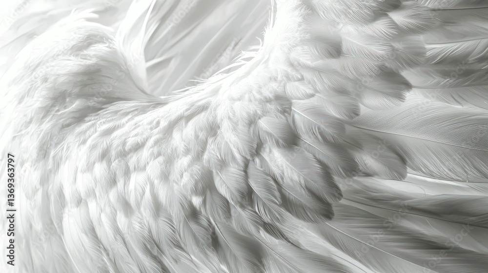 Obraz premium A pair of white angel wings, their feathers soft and wispy, forming a gentle curve.