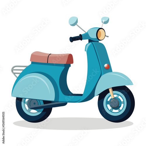 A Classic Light Blue Vintage Scooter Illustration a Two Wheeled Motorbike
