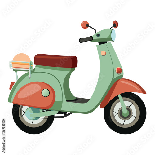 Vintage Retro Scooter Illustration with Pale Green and Orange Color Scheme