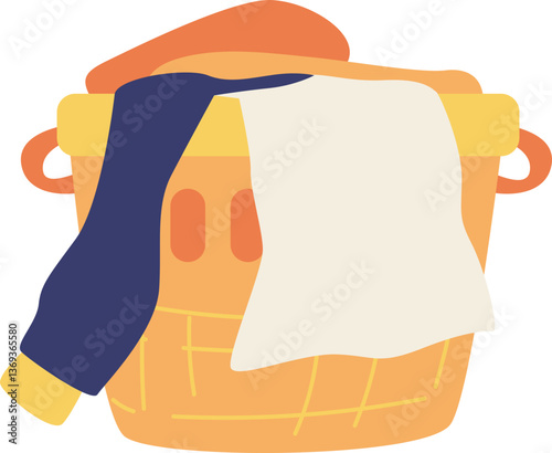 The image depicts a laundry basket overflowing with clean clothing