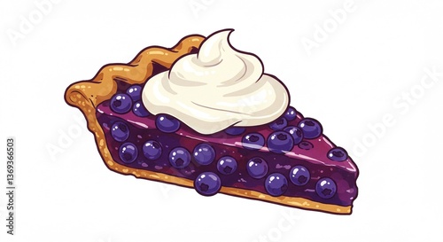 Delicious Blueberry Pie Slice with Whipped Cream Dessert Illustration