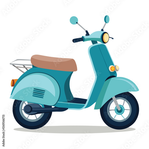A Classic Light Blue Vintage Scooter Illustration a Two Wheeled Motorized Vehicle