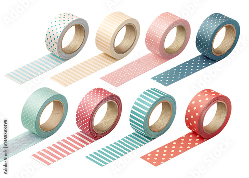 Colorful Washi Tape Set PNG – Decorative Craft Tape Rolls Isolated on Transparent Background