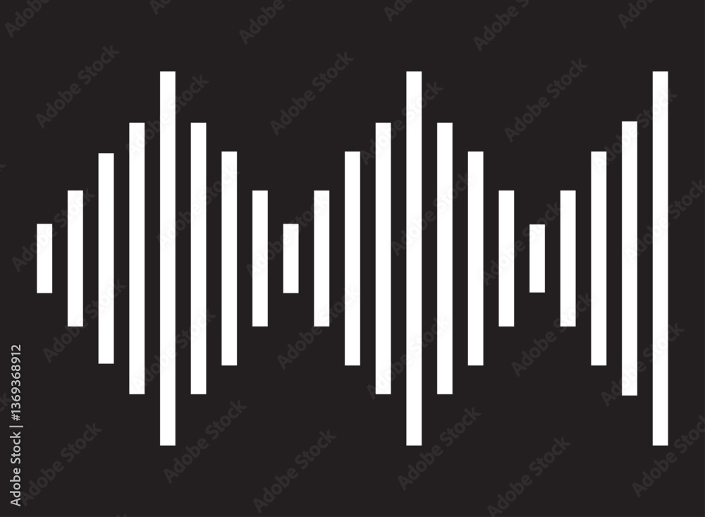 Frequency audio waveform icon symbol. Flat Vector illustration, audio signal icon on white background. flat style. sound icon for your web site design, logo, app. sound waves symbol isolate on black. Frequency audio waveform icon symbol. Flat Vector illustration, audio signal icon on white background. flat style. sound icon for your web site design, logo, app. sound waves symbol isolate on black.