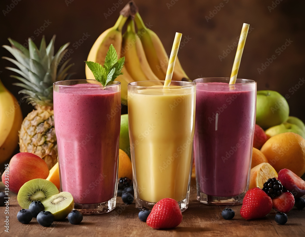 Delicious Fresh fruit smoothies, fruit smoothie with kiwi and bananas.