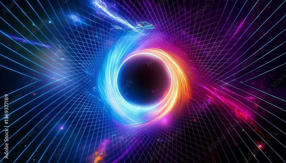 Obraz premium Neon vortex and gridded cosmos