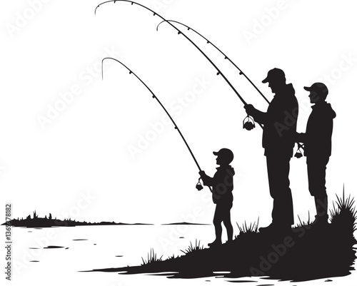 Father and son fishing, fishing, fisherman, water, fish, sea, silhouette, rod, beach, angler, lake, leisure, river, ocean, sport, hobby, fisher, sky, boy, summer, people, catch, vacation, activity, co