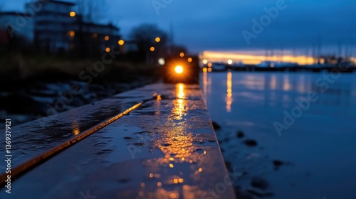 Wallpaper Mural Evening boardwalk by the water.  Warm light on a wet wooden deck Torontodigital.ca