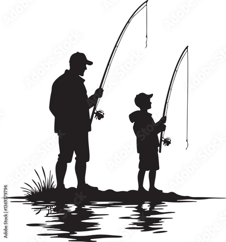 Father and son fishing, fishing, fisherman, water, fish, sea, silhouette, rod, beach, angler, lake, leisure, river, ocean, sport, hobby, fisher, sky, boy, summer, people, catch, vacation, activity, co