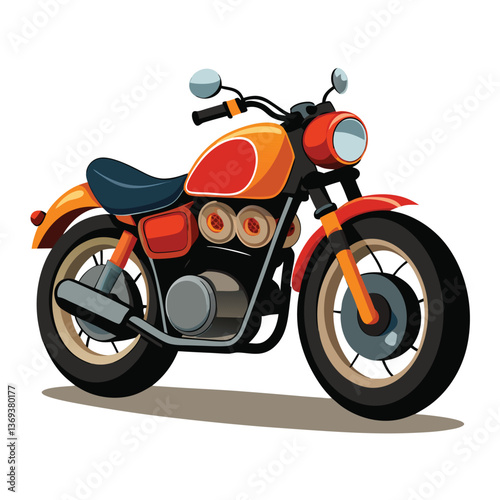 Classic Orange and Red Motorcycle Illustration Vintage Style Two Wheeled Vehicle Motorbike Transportation