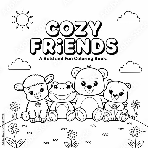 kdp cover, cover, book cover, cartoon illustration, cute coloring book cover, cute kids illustration, cartoon cover, kawaii coloring, easy and bold, kawaii cover, cozy, cozy cover, fuzzy, hygge, color