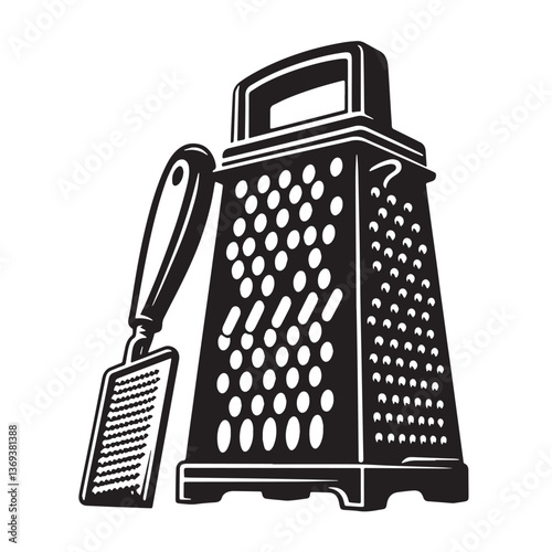 Black Color Grater Silhouette Vector Illustration, Solid White Background