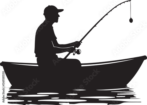 Silhouette of a fisherman with fishing rod