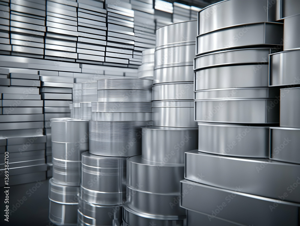 3D Render of Stacked Metallic Cylinders and Rectangular Blocks: Abstract Industrial Background 3D Render of Stacked Metallic Cylinders and Rectangular Blocks: Abstract Industrial Background