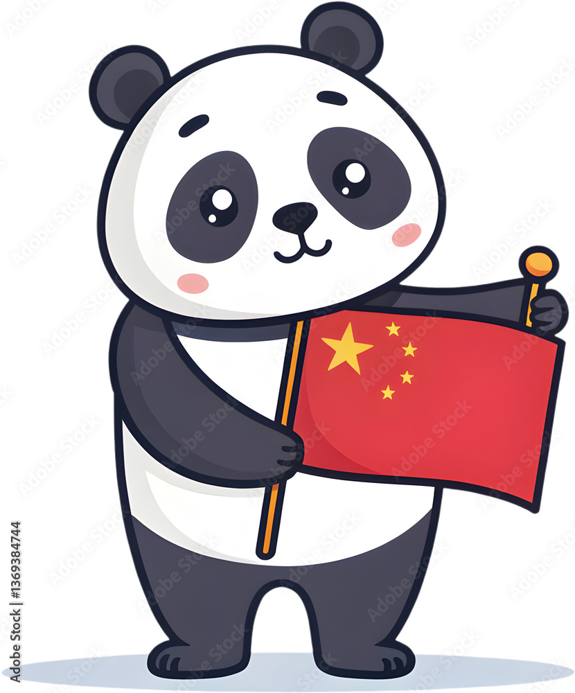 Naklejka premium Giant Panda illustration with China flag symbolizing cultural pride and national identity.