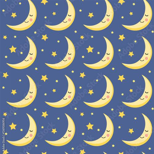 Moon seamless pattern background with stars vector