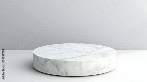 3D Render of a Cylindrical Marble Display Stand on a White Background