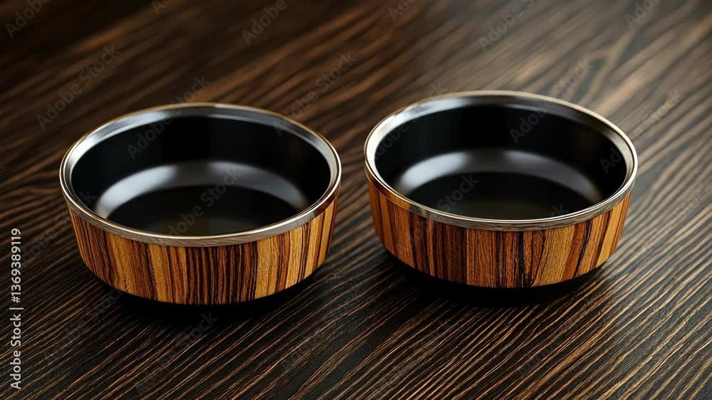 Elegant wooden bowls on dark wooden surface suitable for serving snacks or displaying decor Elegant wooden bowls on dark wooden surface suitable for serving snacks or displaying decor