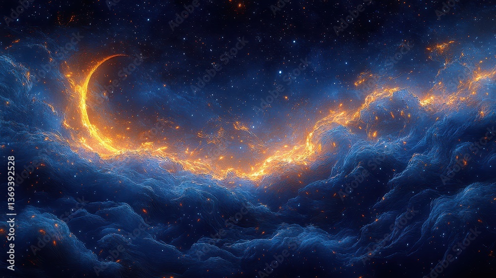 Obraz premium Ethereal Digital Painting of Silk Fabric with Swirling Patterns and Bright Colors Capturing the Essence of Cosmic Beauty and Fluid Movement