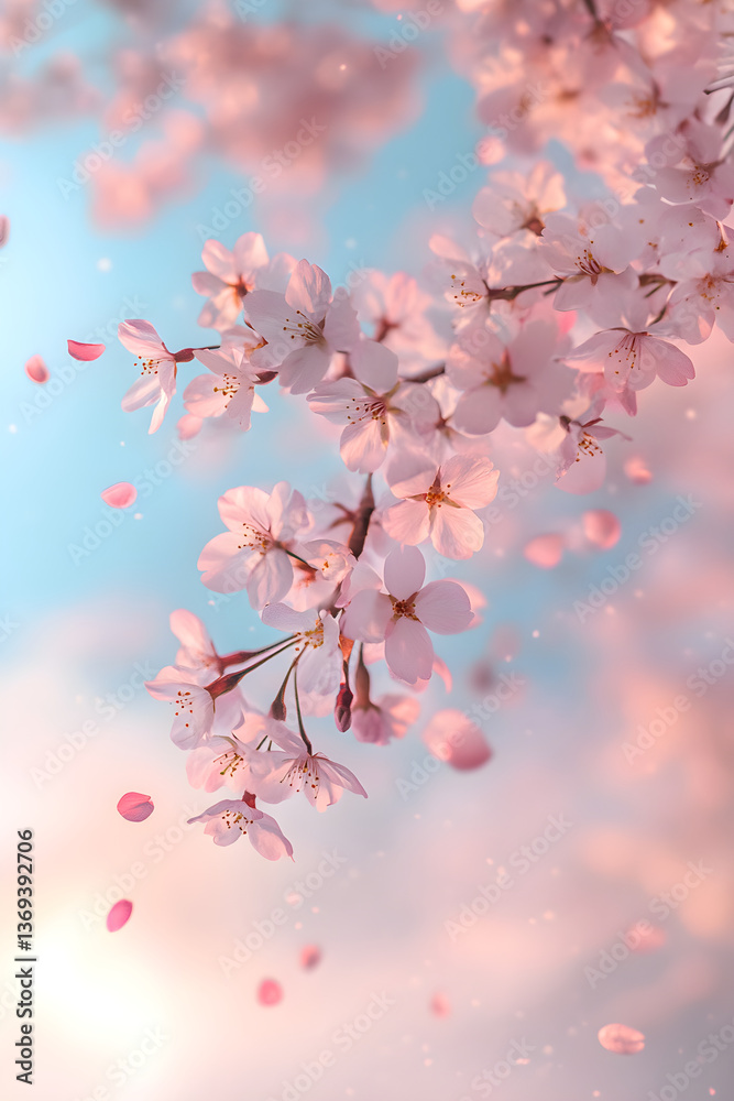 Ethereal Dance of Sakura Petals: A Symphony of Serenity Against a Pastel Sky Ethereal Dance of Sakura Petals: A Symphony of Serenity Against a Pastel Sky