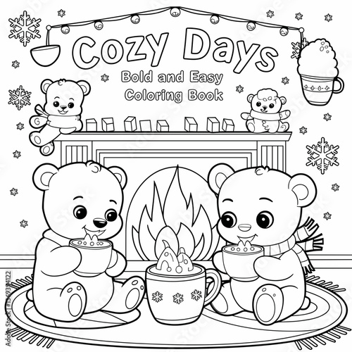 kdp cover, cover, book cover, cartoon illustration, cute coloring book cover, cute kids illustration, cartoon cover, kawaii coloring, easy and bold, kawaii cover, cozy, cozy cover, fuzzy, hygge, color
