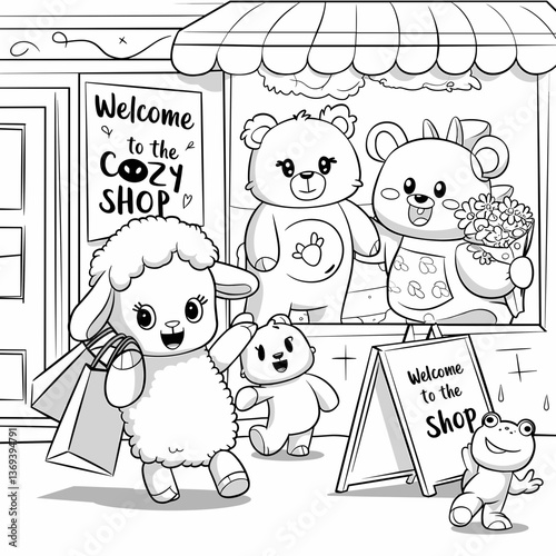 kdp cover, cover, book cover, cartoon illustration, cute coloring book cover, cute kids illustration, cartoon cover, kawaii coloring, easy and bold, kawaii cover, cozy, cozy cover, fuzzy, hygge, color