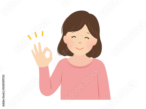 オッケーサインを出す女性のベクターイラスト