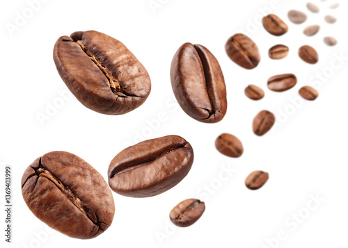 Realistic Coffee Beans PNG Image – Isolated Roasted Coffee Seeds on Transparent Background
