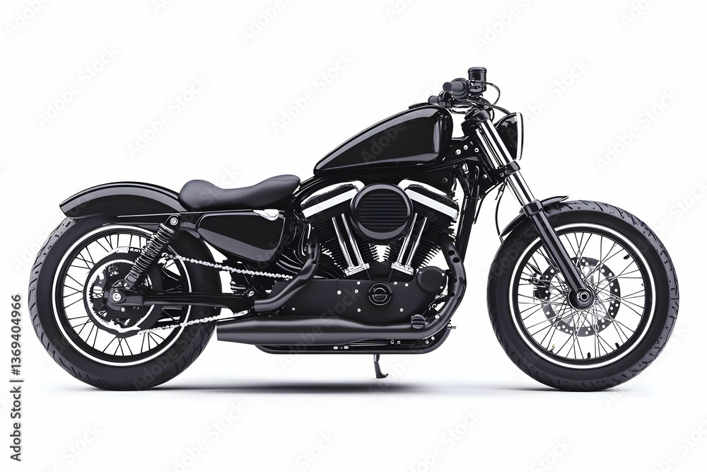 3D Render of a Black Custom Motorcycle, showcasing its sleek design and powerful engine, against a white background. 3D Render of a Black Custom Motorcycle, showcasing its sleek design and powerful engine, against a white background.
