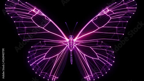 Neon Butterfly: Geometric Elegance in a Dark Digital Realm
