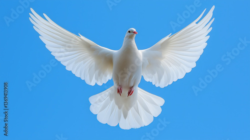 White dove flying in blue sky peace symbol freedom concept bird in flight open wings beautiful bird photography
