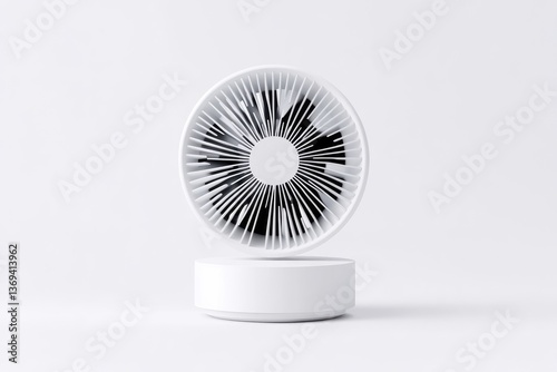 Wallpaper Mural Modern, minimalist fan design.  A sleek, circular fan sits atop a pedestal base, highlighting clean lines and a contemporary aesthetic.   Torontodigital.ca