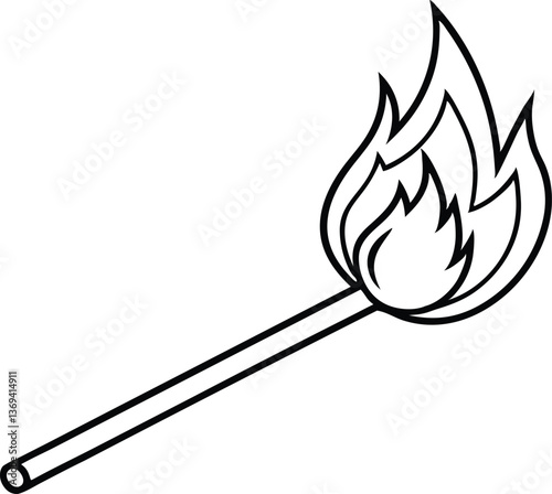 match outline coloring book page, match line art vector