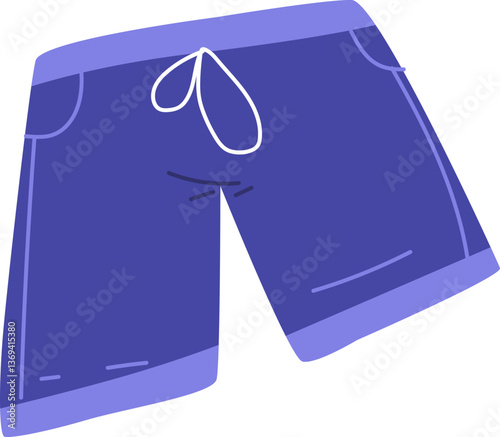 A pair of blue board shorts with a white drawstring
