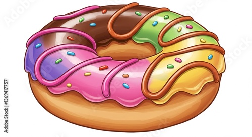 Delicious Multicolored Glazed Donut with Sprinkles Bakery Treat
